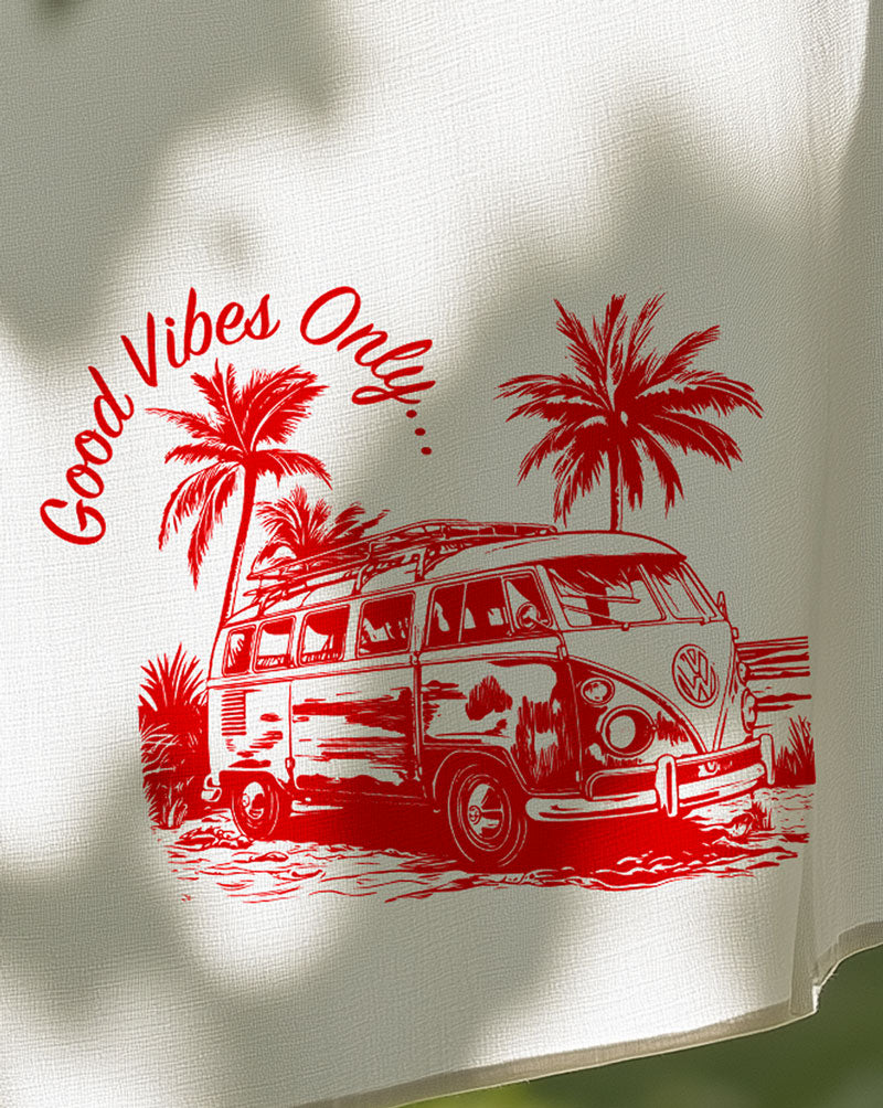 Geschirrtuch aus Halbleinen / Leinen - VW T1 Camper - Good Vibes Only