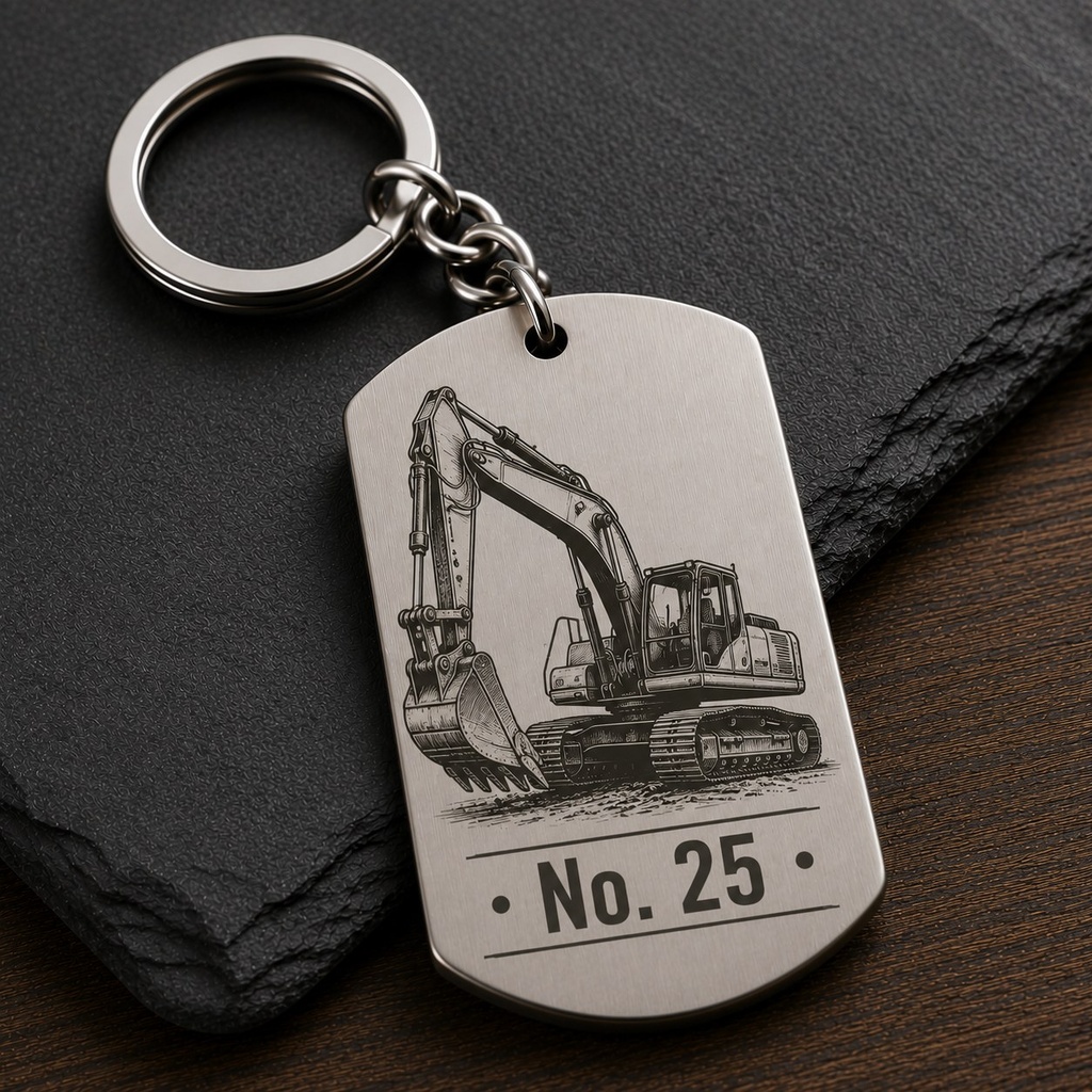 Gravurbeispiel: Bagger mit Nummer