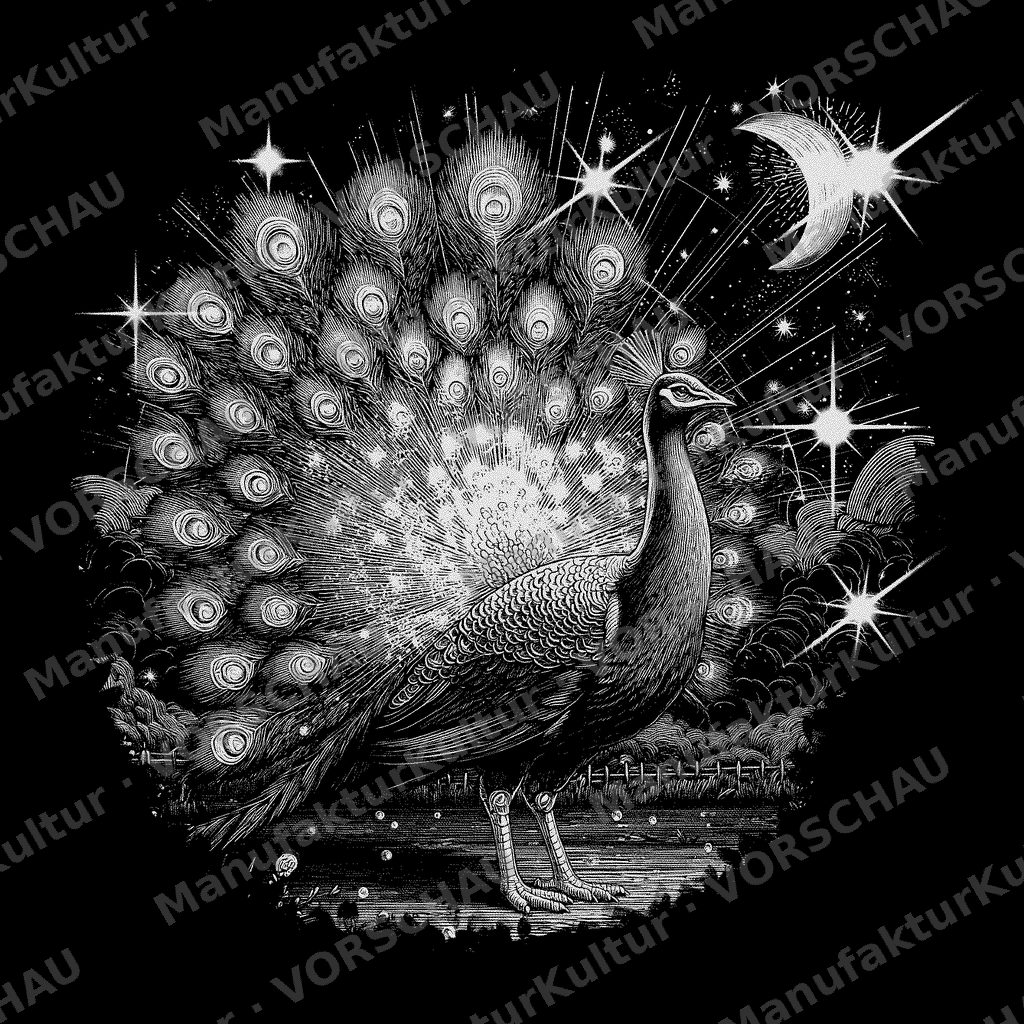 LaserArt – Krafttier Pfau „Himmelskrone“